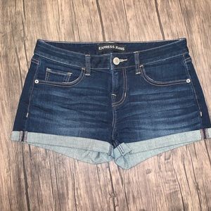 Express Brand Mid Rise Dark Wash Hem Jean Shorts Size 2